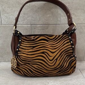 Kate Landry Collection Animal Print Cow Leather Fur Shoulder Bag Purse